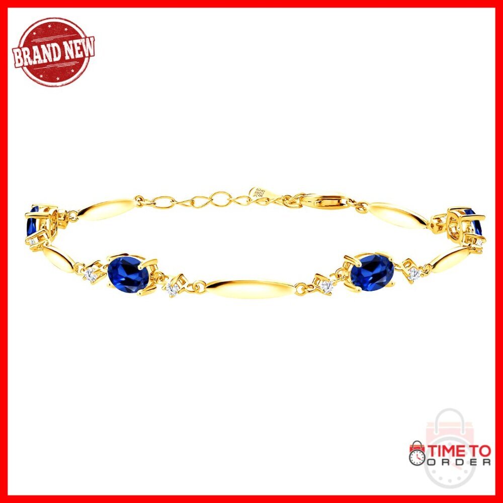 18K Gold Plated Tennis Bracelet with Gemstones and Moissanite, 6-7 Inch